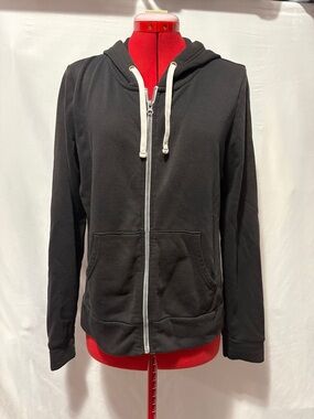 George Black Zip Front Hoodie with Contrast Drawstrings